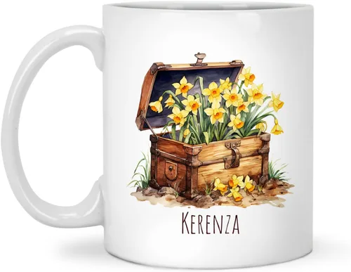 Vista 15 de Tazas de cerámica personalizadas del cubo de rosas con nombre, Taza de flores, Taza de café de flores de rosas personalizadas, Taza de té floral