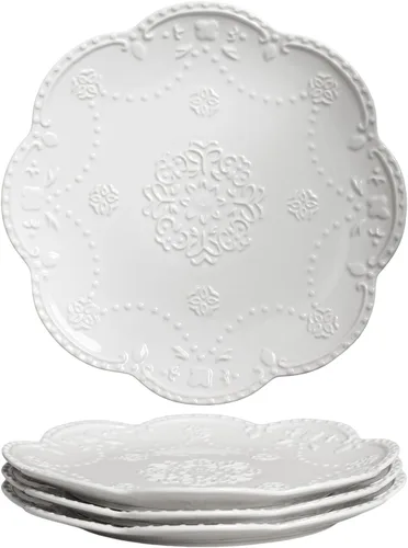 Vista 12 de Gaolinci European Palace Series Lace Embossed Ceramic Dinner Plate (juego de 4)