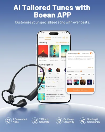 Vista 6 de PSIER Auriculares de conducción ósea con doble controlador, IPX8 impermeables para natación, conducción de aire, auriculares abiertos, modo MP3