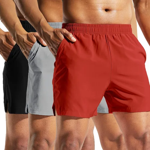 Vista 11 de MIER Paquete de 3 pantalones cortos deportivos para correr de 5 pulgadas, de secado rápido, ligeros, para gimnasio, entrenamiento, deportes