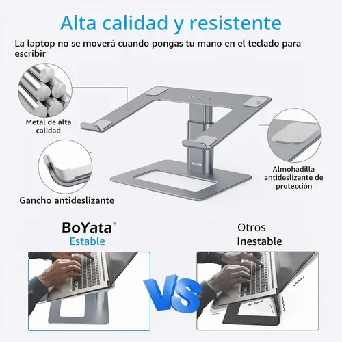 Vista 3 de BoYata Soporte para laptop, elevador de altura ajustable para portátiles de Gris