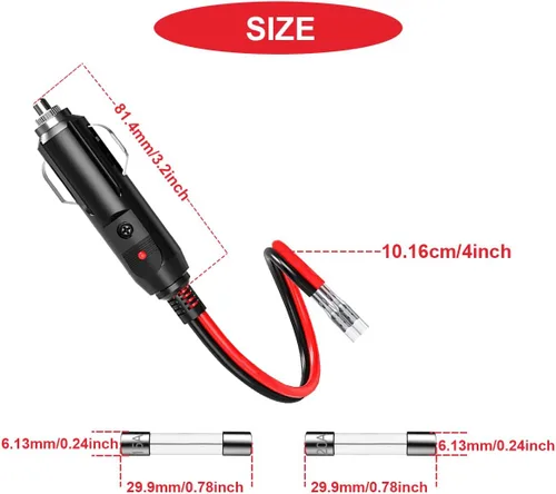 Vista 4 de Enchufe de repuesto para encendedor de cigarrillos macho de 12 V, enchufe macho de repuesto para encendedor de cigarrillos macho, con cables, luz