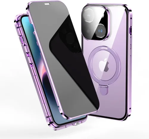 Vista 7 de Funda antiespía para iPhone 14 Plus, soporte de anillo magnético compatible con Magsafe carga inalámbrica, pantalla de privacidad, protector