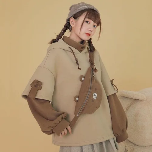 Vista 2 de Sudaderas Kawaii para mujer, con capucha de manga larga y diseño de oso, ropa de cabaña