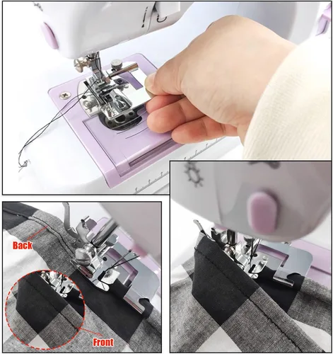 Vista 6 de 7 piezas de prensatelas de dobladillo enrollado, kit de pie de dobladillo para coser prensatelas enrolladas para máquina de coser multifuncional