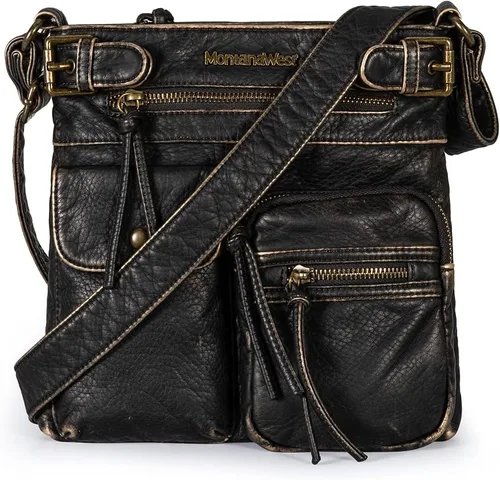 Vista 14 de Montana West Crossbody Bag for Women Soft Washed Leather Multi Pocket Negro