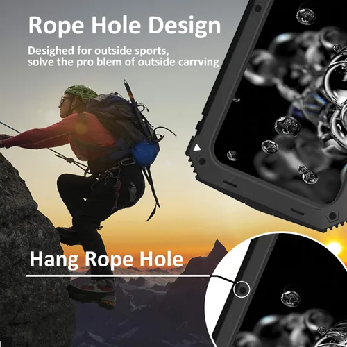 Vista 7 de Simicoo Funda de metal compatible con Samsung Note 20 Ultra con protector de pantalla militar, resistente a prueba de golpes, con soporte para Negro