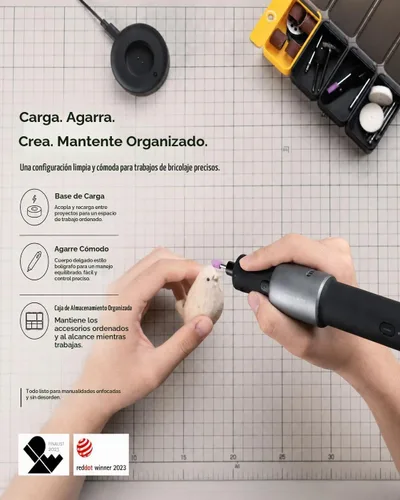 Vista 4 de HOTO Kit de herramientas rotativas inalámbricas con 94 accesorios, motor fuerte, 25000 rpm, 5 velocidades variables, potente bolígrafo de grabado