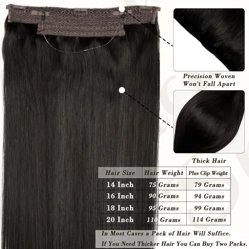 Vista 5 de Extensiones de cabello humano con alambre invisible, 16 pulgadas, 3.43 onzas, extensiones de cabello lacio natural con hilo transparente