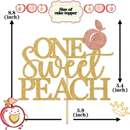 Vista 2 de Miss Onederful One Sweet Peach Cake Topper, decoración de cumpleaños, 1 purpurina dorada y rosa