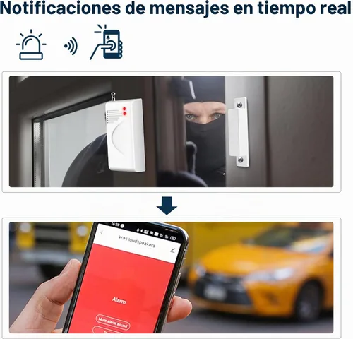 Vista 4 de Sistema de alarma WiFi para el hogar, sistema de alarma inalámbrico con sensor de movimiento de 120 dB, sensor de alarma de puerta de ventana
