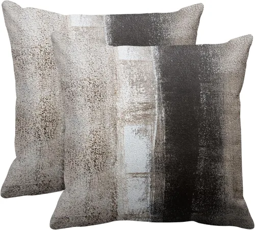 Vista 11 de Emvency Juego de 2 fundas de almohada modernas con pintura abstracta negra, blanca y gris, fundas de almohada decorativas para sofá, decoración