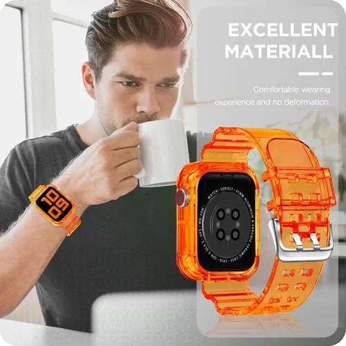 Vista 248 de DABAOZA - Correa transparente compatible con Apple Watch con estuche protector, correa deportiva de TPU con brillo para mujeres y hombres