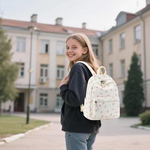 Vista 2 de LEDAOU Mini mochila para niñas, bonita mochila pequeña para mujeres, adolescentes, niños, escuela, viajes, bolso de hombro, Lazo rosado, Pequeño