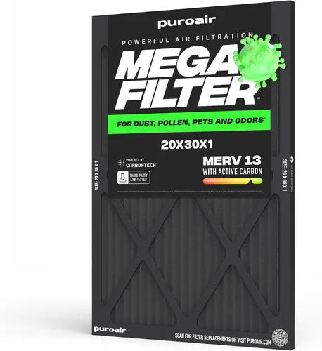 Vista 21 de PuroAir Filtro Mega - Filtro de aire de 12x12x1 MERV 13 para el hogar con carbón activado - Filtros alérgenos, caspa de mascotas, humo, polvo