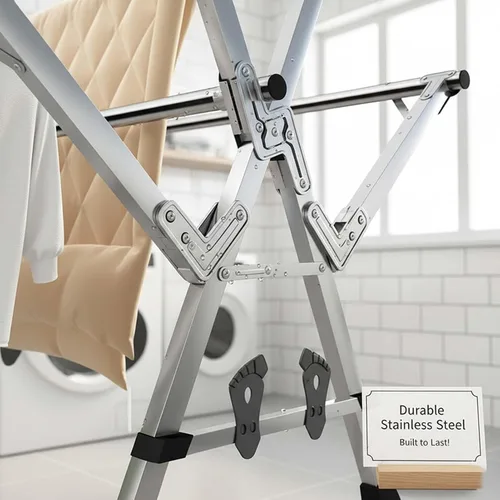 Vista 2 de This Telescopic Expandable Laundry Drying Rack, Foldable Stainless Steel Clothes Hanger, Folding Garment Stand for Indoor Outdoor, Space-Saving