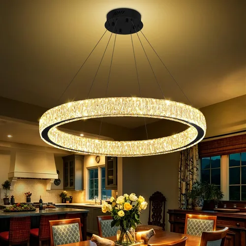 Vista 19 de Araña de Cristal LED Moderna Regulable de 8" Anillo Dorado Luminarias Colgantes para Isla de Cocina Comedor Sala de Estar Oro 1 Anillo 8