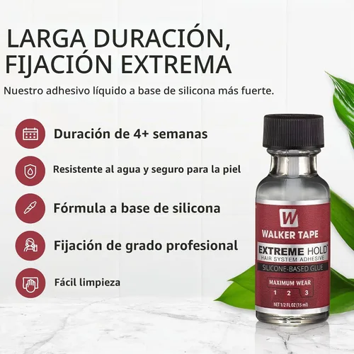 Vista 2 de Walker Tape Adhesivo de fijación extrema con cepillo de 1/2 fl oz, pegamento de peluca de encaje impermeable de máximo desgaste para pelucas