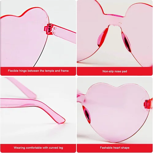 Vista 4 de AEAHALY Lentes de sol con forma de corazón blanco, verde, azul, morado, rosa, rojo, para mujer, con forma de corazón, a granel, para fiestas