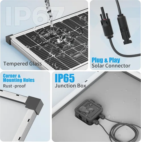 Vista 2 de Voltset - Kit de panel solar de 100W: Mantenedor de cargador de batería solar monocristalino de 12 voltios con controlador PWM de 20A - Cargador
