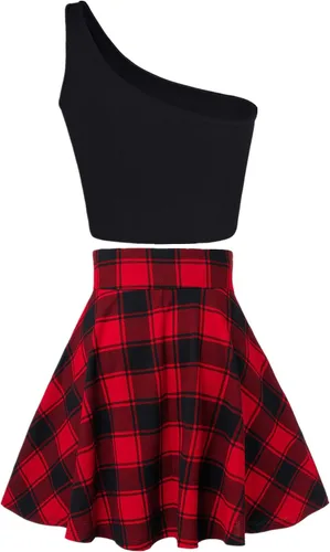 Vista 2 de SFBBCLOZ 2 Piece School Girl Outfit Costume For Women Rave Outfit One-Shoulder Vest Top Plaid Skirts For Women