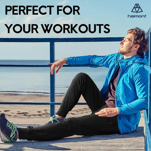 Vista 6 de Haimont Pantalones deportivos para hombre con bolsillos con cremallera, cintura elástica, ligeros, para correr, entrenamiento, gimnasio