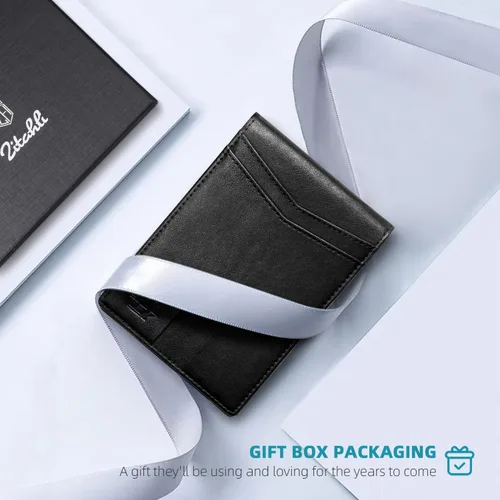 Vista 26 de Zitahli - Carteras delgadas con clip para dinero para hombre, tarjetero minimalista, de cuero, plegable, con bloqueo RFID, cartera de bolsillo