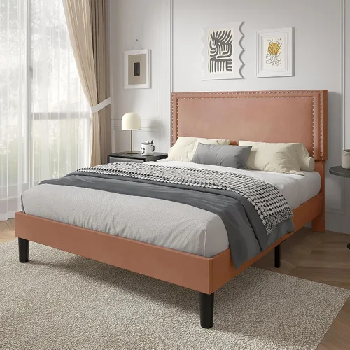 Vista 85 de VECELO Base de cama de plataforma de tamaño individual con cabecera tapizada de altura ajustable, base de colchón moderna, soporte de listones
