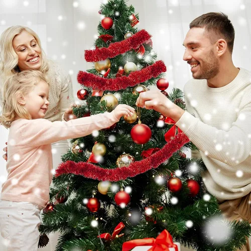 Vista 5 de Boao Guirnalda de oropel rojo de Navidad de 39.6 pies para decoración de árbol de árbol con purpurina metálica brillante, decoración colgante