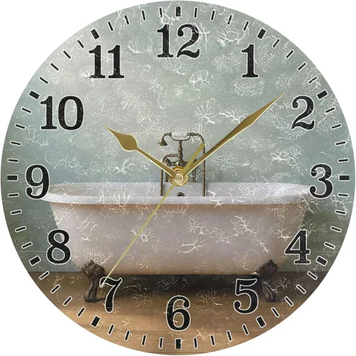 Vista 40 de JUNZAN Reloj de bañera con vino romántico espumoso y velas, reloj de pared silencioso de 10 pulgadas, pequeño reloj redondo, decoración de cocina