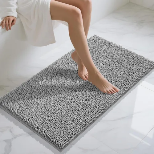 Vista 70 de Yimobra Tapetes de baño lavables, de chenilla súper suave y absorbente, para suelo y alfombra, de secado rápido, antideslizante, para bañera y Beige