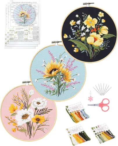 Vista 8 de Santune Paquete de 4 kits de bordado para principiantes, kits de punto de cruz y punto de aguja para adultos, juegos de punto con patrón de abeja