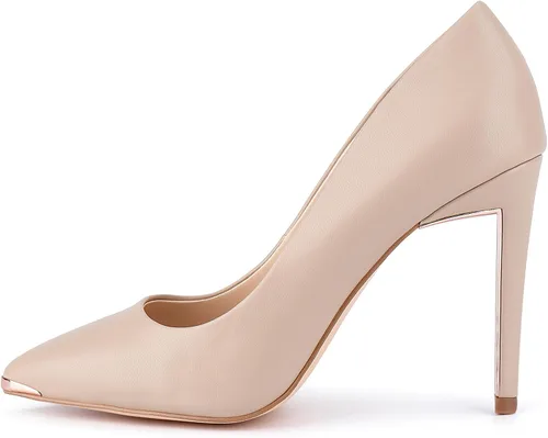 Vista 4 de JENN ARDOR Tacones de tacón alto de 4 pulgadas para mujer, zapatos de tacón de aguja cerrados, punta cerrada, oficina, boda, fiesta, vestido elegante