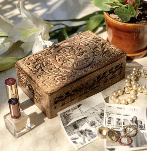 Vista 2 de Grandes ideas de regalo de cumpleaños, caja de joyería decorativa hecha a mano con árbol de la vida, caja del tesoro, organizador de joyas, caja