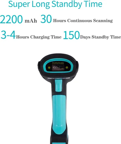 Vista 5 de Alacrity Escáner de código de barras industrial 2D 1D QR con soporte, Bluetooth inalámbrico de 2.4 GHz 2 en 1, lector de código de barras manos
