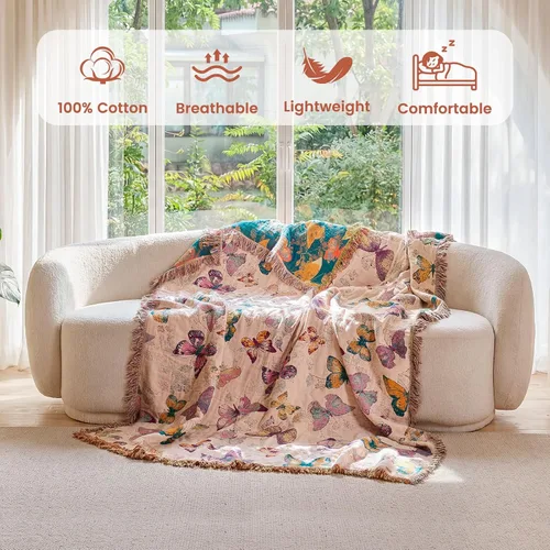 Vista 79 de MSGKV - Manta bohemia/primaveral de algodón para sofá y sala de estar, de gasa acogedora, de 50 x 60 pulgadas 50"x60" Cotton Throw, Woven Bird