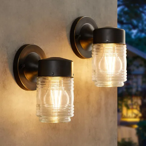 Vista 8 de Paquete de 2 Apliques de Pared para Exteriores - Luminarias de Pared para Exteriores Estilo Granja con Pantalla de Metal Martillado, Luz Negra