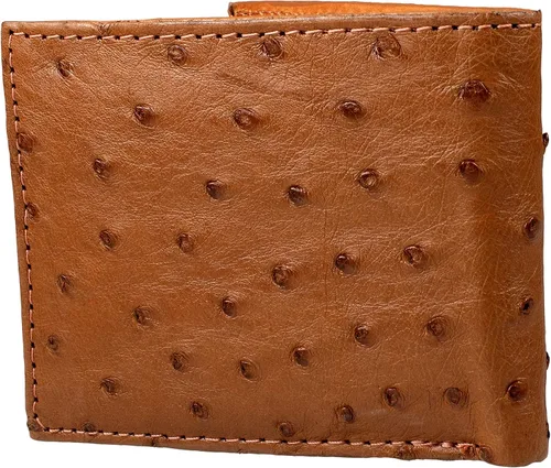 Vista 2 de Paquete Exótico Cuero Genuino Avestruz Cinturón y Cartera Color Coñac