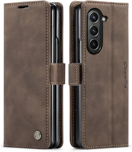 Vista 13 de Kowauri Funda para Samsung Galaxy Z Fold 5, diseño clásico de cuero con cierre magnético, con ranura para tarjetero, a prueba de golpes, funda Negro