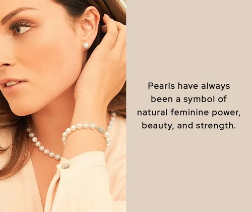 Vista 2 de The Pearl Source Juego de joyas de perlas de oro de 14 quilates para mujer, juego de collar y aretes de perlas de agua dulce con pulsera de perlas