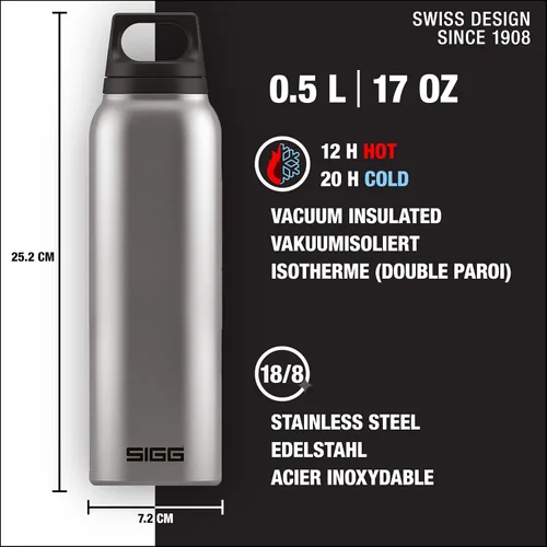 Vista 2 de SIGG - Botella de agua aislada - Termo Flask para frío y calor - A prueba de fugas - Sin BPA - Acero inoxidable 18/8 - 17 Oz Plateado