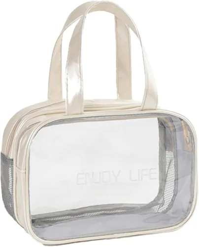 Vista 3 de Neceser de viaje, bolsa de aseo transparente con asa, bolsa de maquillaje impermeable para playa, viajes, gimnasio, Negro