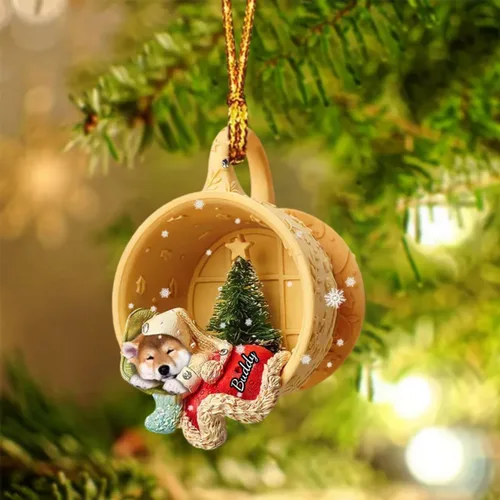 Vista 41 de Adornos de acrílico de encargo de la Navidad del nombre del perro, forma 2D personalizada para los amantes del perro Bulldog