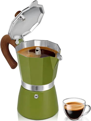 Vista 13 de Cafetera de café para estufa, cafetera de expreso de 3 tazas, olla de moka de aluminio, percolador de 5 oz 150 ml, fácil de preparar para estufas