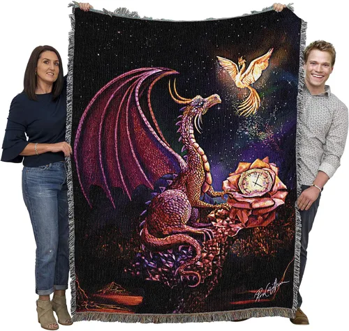 Vista 26 de Pure Country Weavers Rose Khan - Manta con diseño de dragón del tiempo de amatista tejida de algodón, hecha en los Estados Unidos (72 x 54 pulgadas)