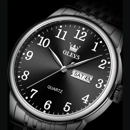 Vista 4 de OLEVS Classic Wrist Watch for Men Water Rain Resistance Mens Watches Black Dress Watches for Men Stainless Steel Leather Quartz Casual Wristwatches