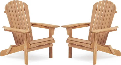 Vista 9 de Folding Adirondack Chair Set of 2 - Solid Cedar Wood Patio Chairs with Embossed Grain, Half Pre-Assembled Outdoor Lounge Chairs for