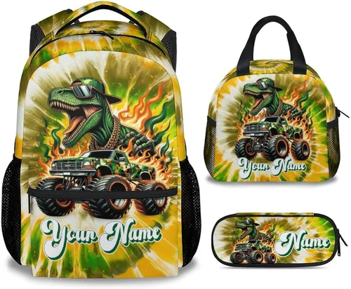 Vista 9 de UNIKITTY Mochila para niños con nombre personalizado, juego de 3 piezas con bolsa de almuerzo y estuche para lápices, bolsa escolar de 17 pulgadas
