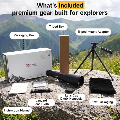 Vista 8 de Monocular Telescope 12X62 HD High Power with Tripod for Bird Watching Black