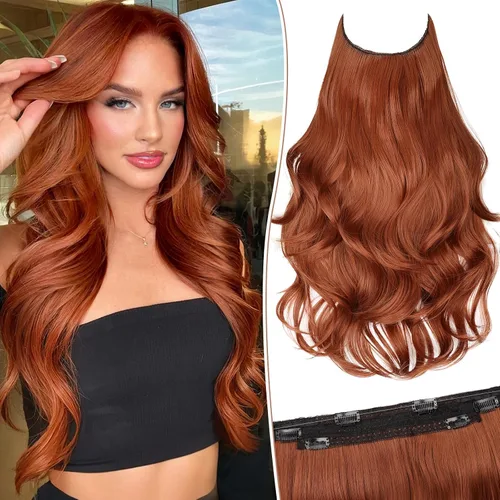 Vista 32 de KooKaStyle Extensiones de Cabello con Alambre Invisible, Largas, Lacias, en Capas, Sintéticas con Alambre Transparente, Tamaño Ajustable, 6 Clips